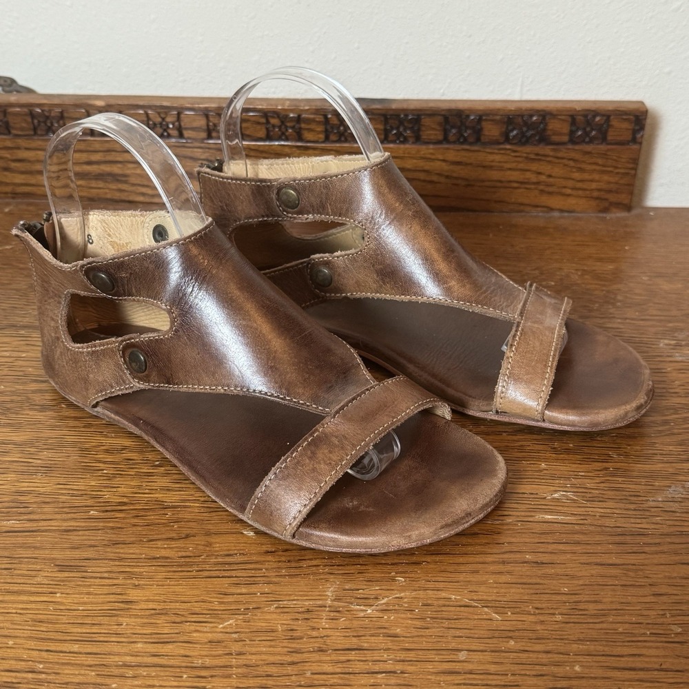 Bed Stu Sandals Shoes Womens Size 8 Brown Leather Gladiator Zip Strappy Flat